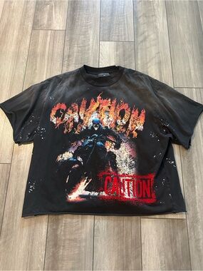 Men's Black 'Caution' Graphic Short Sleeve Tee